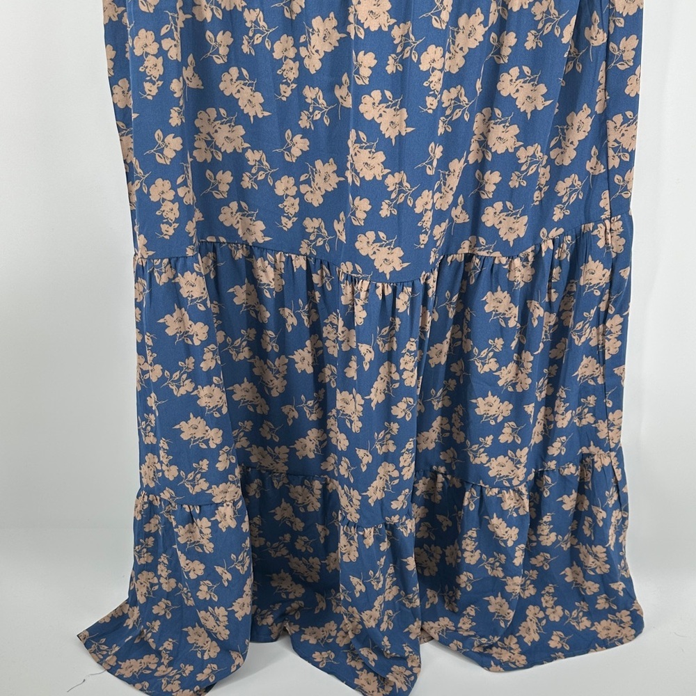Floral Cottagecore Boho Romantic Feminine Puff Sleeves Blue Maxi Dress SzL - Picture 12 of 13